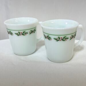 Coffee Mug Holly Days Corning Corelle Pyrex Milk Glass VTG Set of 2 Christmas